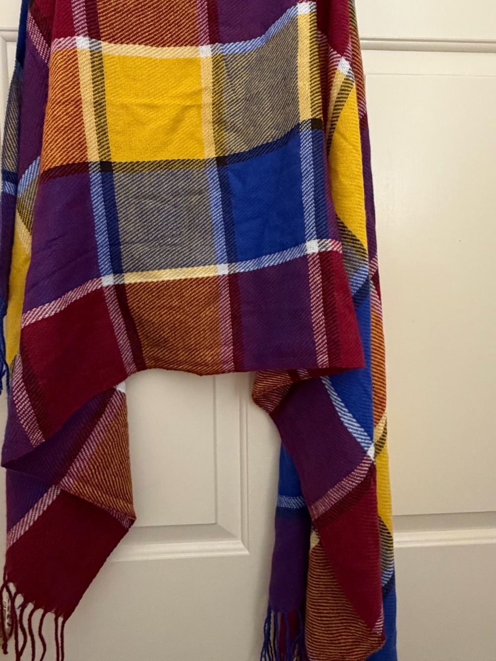 Mossimo Supply Co. Plaid Fringe Wrap in Purple, Blue, Yellow, Maroon